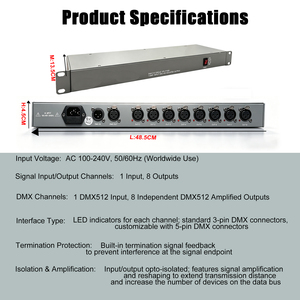 Amplificateur Répartiteur de Signal DMX 8 Voies 1 Entrée 8 Sorties Opto-isolé pour Éclairage de Scène DJ Disco Club Mariage Concert Événement - Product Image 4