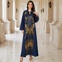 Robe de soirée élégante pour femme, à manches longues, en polyester, avec des paillettes et des sequins brodés, style nouveau, résistante et ornée de papillons