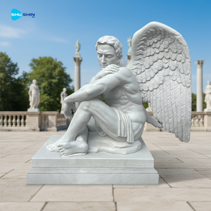 פסל ראש מלאך שומר מסורתי מגולף ביד משיש לגברים, לשימוש בבית קברות ובשטח פתוח, פסל רוחני מגן - Product Image 6