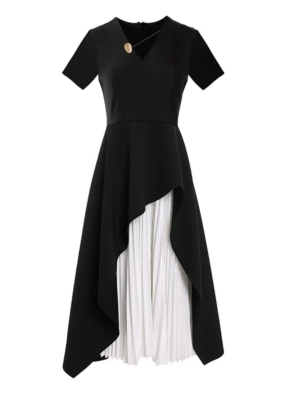 black dress with white pleats Black Midi Dress - Peony Pleat Mixed Dress - Size 0 to 12