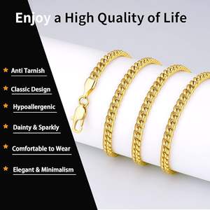 Bijoux fantaisie, breloque personnalisée, chaîne cubaine en acier inoxydable de 3 mm, vintage, or 18 carats, argent, noir, gravée, pour <span class=keywords><strong>homme</strong></span> - Product Image 4