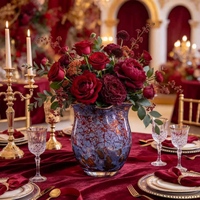Vase en verre craquelé bordeaux, centre de table de mariage lilas rouille pour table florale vintage