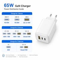 AVS 65W GaN USB-C PD 3.0 Pengisi Daya Laptop Cepat 3-Port Adaptor Dinding Tipe C USB a PPS Kompatibel iPhone Apple Samsung