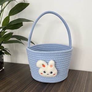 Cesta de Regalo Multiusos de Tela de Algodón Tejida a Mano con Diseño de Dibujos Animados para Pascua, Recuerdo Infantil - Product Image 1