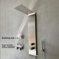 Ensemble de douche mural moderne et minimaliste en acier inoxydable chromé brossé, avec jet de pluie et douchette à double sortie d'eau pour salle de bain