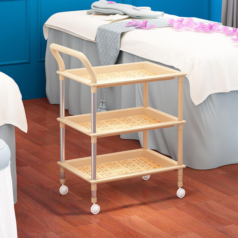 Camel-colored three-tier stainless steel trolley pillar