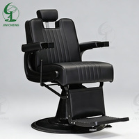 Fauteuil de Barbier Professionnel Jincheng Entièrement Noir pour Hommes, Style Rétro, Structure Robuste, pour Salon de Coiffure