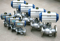 Válvula de bola de dos piezas con flanqueado y vástago sólido, DN 25 PN 16, de acero inoxidable 304, con control neumático de retorno por resorte, para agua.