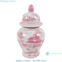 RZKA-231033 rouge et blanc paysage chinois maison motif bocaux à couvercle en céramique vase à fleurs