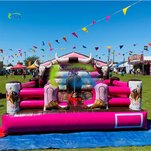 Toro Mecánico Inflable de PVC para Fiestas, Modelo <span class=keywords><strong>Vaquera</strong></span> Rosa, Marca IFUN, para Eventos - Product Image 1