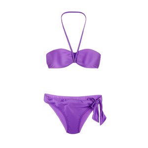 Costume da bagno bikini viola da donna Buonic, taglie 42, 44, 46, 48, con top all'americana e slip con laccetti laterali - Product Image 2