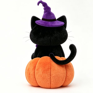 Nouvelle Peluche Personnalisée Chat Noir d'Halloween avec Chapeau de Sorcière OEM ODM, Adorable Peluche Chat Citrouille pour Enfants, Cadeaux de Fêtes - Product Image 5
