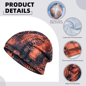 Bonnet de cyclisme imprimé artistique, séchage rapide, respirant, doublure de casque, anti-transpiration, tendance, pour hommes, style beanie empilable - Product Image 5