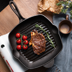 Striped Cast Iron Steak <b>Pan</b> Rectangular Thick Base Durable For <b>Induction</b> Home Use - Product Image 4