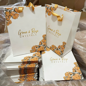 Custom Gold Foil Logo Rose Pink Cosmetic Products Packaging <strong>Paper</strong> Shopping <strong>Bags</strong> <strong>with</strong> Ribbon Handle - Product Image 2