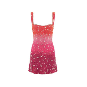 Abito da donna sexy con spalle scoperte, slim fit, elegante, con perline, senza maniche, corto, con stampa sfumata, a bretelle, per feste e club - Product Image 4