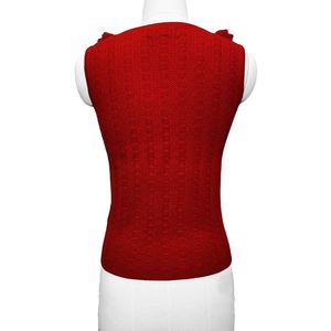 Women's Red Knitted Sleeveless Tank <b>Top</b> With Ruffled Collar Casual Style - Product Image 2