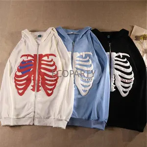 Áo hoodie Y2K áo khoác có khóa kéo khung xương dáng rộng phong cách Hàn Quốc Harajuku Áo khoác dài tay phong cách Hàn Quốc Áo nỉ ngoại cỡ retro