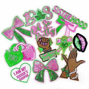 Nouvelle broderie thermocollante en polyester, série Sœur, motif nœud papillon et cœur, vert rose, année 1948, patch pour vêtements et décoration de chapeaux - Product Image 5