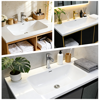 Lavabo de salle de bain intégré en SMC de 39,4'' résistant à l'humidité et à la moisissure, évier de vanité domestique approfondi et anti-casse