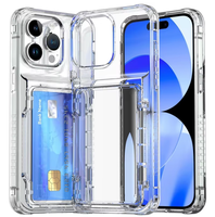 Coque transparente souple en TPU pour iPhone 15 16 17 ProMax avec fente pour cartes, béquille dissimulée, cadre surélevé et protection anti-chute aux 4 coins avec rebord renforcé