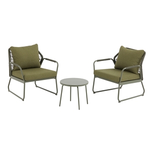 Ensemble <span class=keywords><strong>de</strong></span> salon <span class=keywords><strong>de</strong></span> jardin moderne AJUNION 3 pièces en aluminium <span class=keywords><strong>vert</strong></span> sauge et corde tressée en polyester, 2 chaises et 1 <span class=keywords><strong>table</strong></span> <span class=keywords><strong>d</strong></span>'appoint - Product Image 1