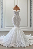Gaun Pengantin Utama Berbahan Lace Putih Baru, Penuh Payet, Berkelas, dan Berwibawa