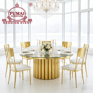 Mesas de comedor de cristal de acero inoxidable redondas de lujo modernas para bodas - Product Image 1
