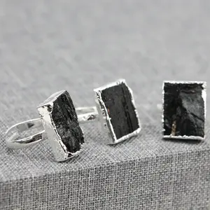 LS-D1244 도매 블랙 전기석 반지 골드 & 실버 도금 조절 보석 반지