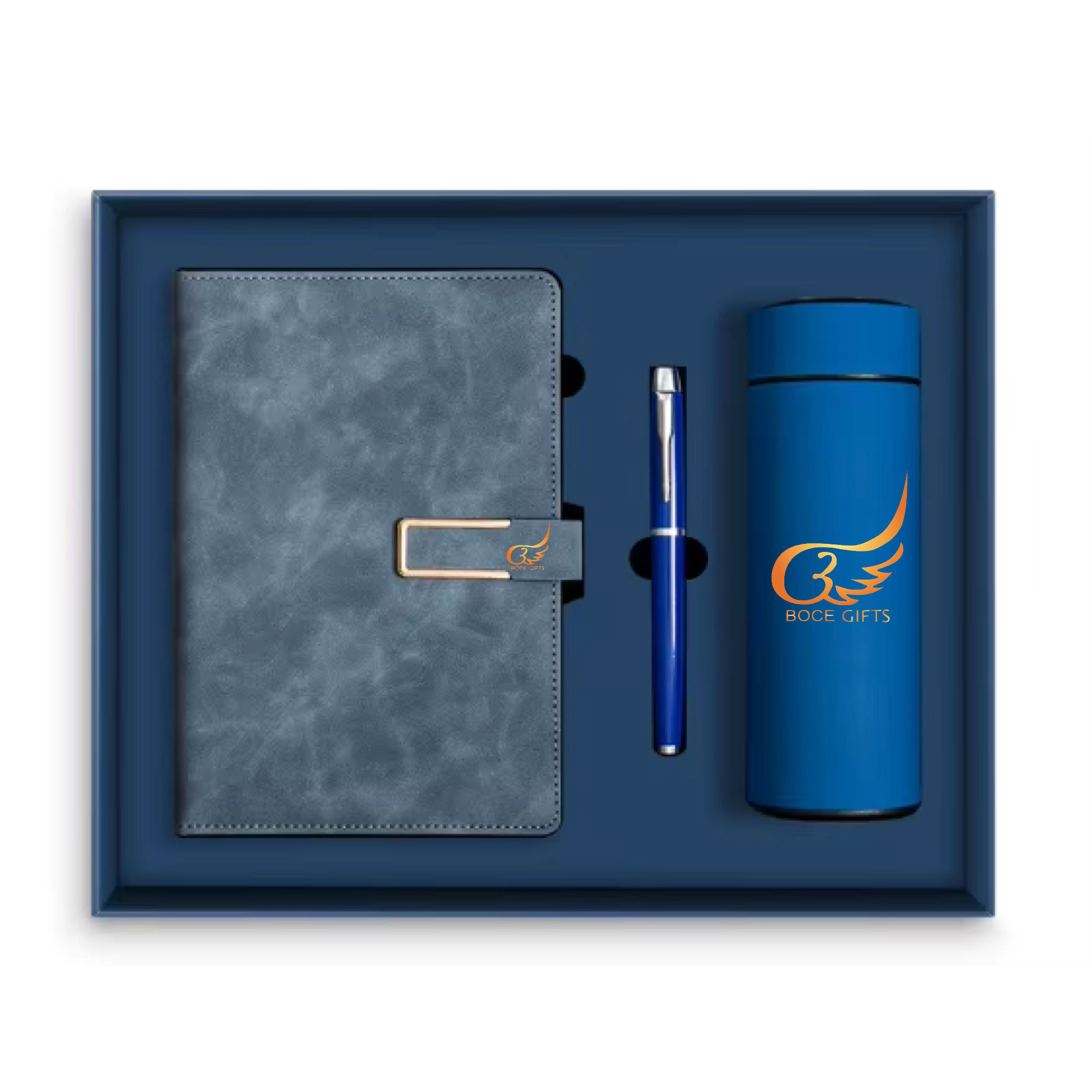 สีน้ำเงินโน๊ตบุ๊ค, ปากกา, ชุดถ้วยความร้อน