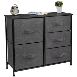 Armoire en bois à 2 niveaux de haute qualité de couleur grise avec 4 paniers en jacinthe d'eau pour le salon - Product Image 1