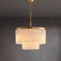 Lustre suspendu rond contemporain en marbre d'albâtre espagnol et laiton pour salon, plafonds hauts