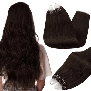 Extensions de <span class=keywords><strong>cheveux</strong></span> Micro Loop lissées, double trame, 16 pouces, couleur 2 Brun foncé, 50g, micro-perles, Easy Single Drawn - Product Image 1