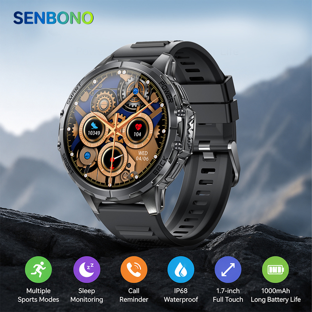 For K77 Smartwatch 1.7-inch IPS 1000mAh Battery IP68 Sports Tracking Heart Rate Monitoring Sleep Tracker Waterproof Fitness