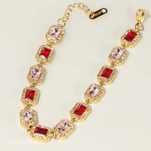 Gold Plated Crystal <b>Bracelet</b> Women's Emerald Cut Rhinestone Geometric Chain Link Party Jewelry Classic Style - Product Image 1
