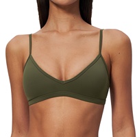 Soutien-gorge de sport en nylon brossé 100% pour femme, col en V, design dos élégant, coussinets push-up, maintien léger, haute élasticité, respirant