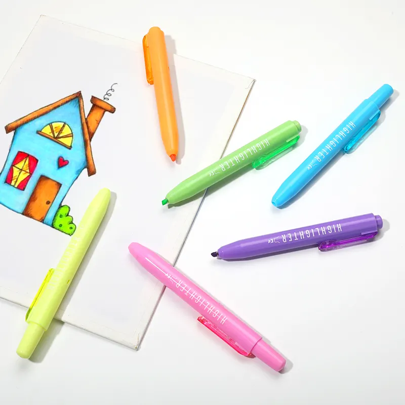 Schoolbenodigdheden Kleurrijke Marker 4Mm Bijl Vorm Tip Kawaii Push Action Markeerstift Set Voor Student