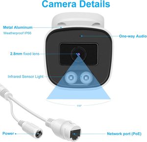Caméra IP Bullet PoE 5MP avec microphone/audio, <span class=keywords><strong>vision</strong></span> nocturne extérieure/intérieure, étanche IP66 65ft, grand angle <span class=keywords><strong>108</strong></span>°, 24/7 - Product Image 3