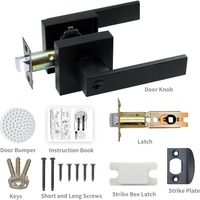 Ensemble de poignées de porte carrées noires mates avec serrure, robuste, pour intérieur et extérieur, chambre et salle de bain, quincaillerie de verrouillage pour la confidentialité