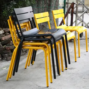 Garden Outdoor Bistro Furniture Chair Modern Patio Industrial Iron Restaurant Dining Metal Terrace Stackable Chair