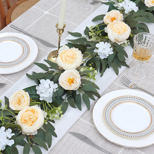 Guirlandes de roses artificielles pour décoration de mariage, 100 cm, 200 cm, fleurs en tissu de soie, décoration murale - Product Image 4