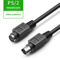 PS/2 Male ke PS/2 Female, 6-Konduktor, Kabel Ekstensi, Pelindung Kepang, Jaket PVC, Keyboard/Mouse, 6 Inci.