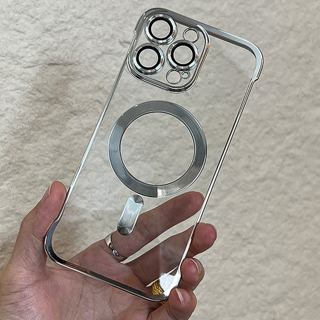 Luxury Electroplated Hard Case Waterproof-by Transparent PC with Gold Camera Frame case for iPhone 11 12 13 14 15 16 17 Po Max