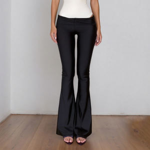 Women's Breathable Elastic Waist Flat Front <b>Low</b> <b>Rise</b> Fold Yoga Pants Flared Bootcut <b>Leggings</b> High Elasticity Slim Fit Casual - Product Image 1