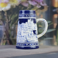 Chope à bière classique en porcelaine - Souvenir du château de Rudesheim et du monument de Loreley pour la bière et le vin