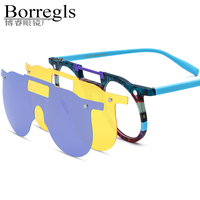 Monture de lunettes en acétate Borregls 2026 avec clip magnétique, lunettes de vue de haute qualité, monture ronde mate, verres polarisés pour vision nocturne 19393