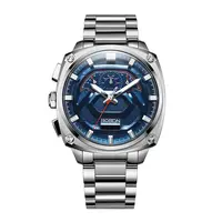 Odm Jaarlijkse Koop Custom Mannen Horloge Leer Merk Luxe 5 Atm Waterdicht Quartz Horloge Chronograph 316L Rvs Horloge