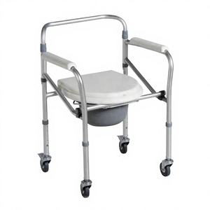 Silla de Inodoro Plegable de Aluminio Cromado para Dormitorio, para Personas Mayores, para Hospital, con Ajuste de Altura de 5 Niveles, Capacidad de 100 kg - Product Image 1