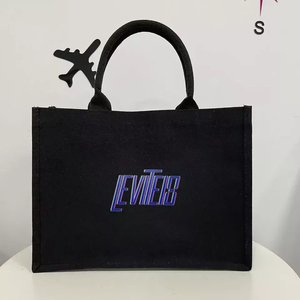 Women's Oversize <b>Large</b> Weekend Shopping <b>Tote</b> <b>Bag</b> Custom Logo Black <b>Canvas</b> Cotton Fashionable Letter Pattern - Product Image 3