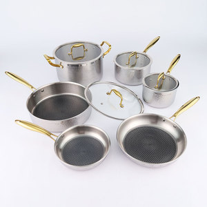 Sang Trọng Nhà Bếp Đồ Nấu Nướng Thiết Lập Chất Lượng Cao 10-Mảnh Thép Không Gỉ Búa Nồi Kim Loại Xử Lý Glass Bìa Không Dính Nấu Ăn Cổ Điển - Product Image 3